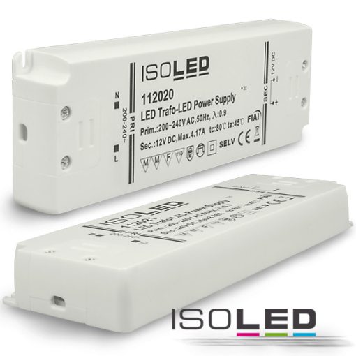 LED trafó 12V/DC, 0-50W, ultra-lapos, SELV