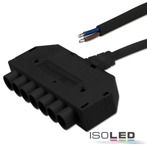 Mini-Plug 6-utas elosztó female, 1m, 2x0,75, IP54, fekete, max. 48V/6A
