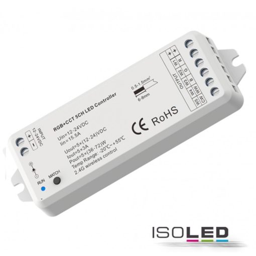 Sys-Pro RGB+CCT PWM dimmer, 1-5 csatornás, 12-24 V DC 5x3A