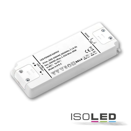 LED transzformátor 24V/DC, 0-30W, ultra lapos, SELV