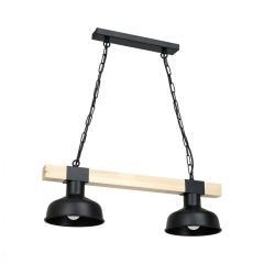 Pendant lamp FARO BLACK/NATURAL WOOD 2xE27 60W