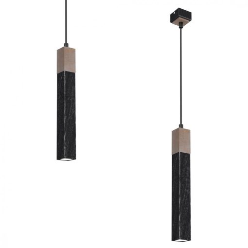 Pendant lamp SOLO SAWN BLACK / PATINATED WOOD 1x mini GU10