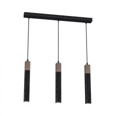 Pendant lamp SOLO SAWN BLACK / PATINATED WOOD 3x mini GU10