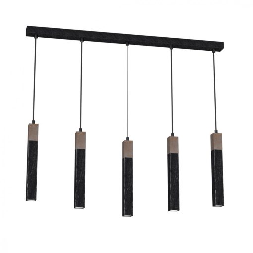 Pendant lamp SOLO SAWN BLACK / PATINATED WOOD 5x mini GU10