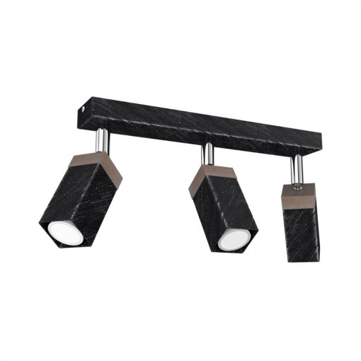 Ceiling  lamp SOLO SAWN BLACK / PATINATED WOOD 3x mini GU10