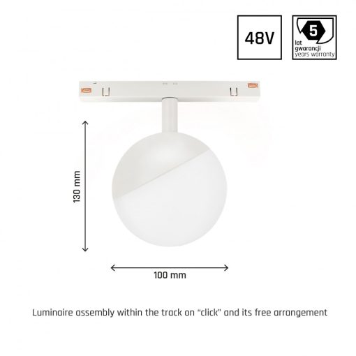 SYSTEM SHIFT - GLOBE, Gömb track lámpa 100x148mm 5W 165fok Fehér 5 év Garancia