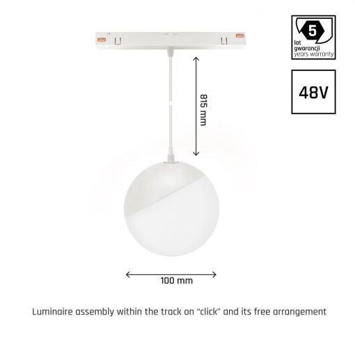 SYSTEM SHIFT - GLOBE P Függesztett Gömb track lámpa 100mm (850mm Kábel) 5W 165fok Fehér 5 év Garancia
