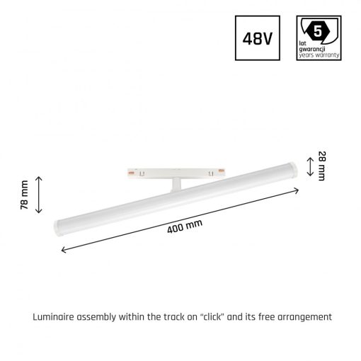 SYSTEM SHIFT - BEAM track lámpa 28x400x75mm 12W 150fok Fehér 5 év Garancia