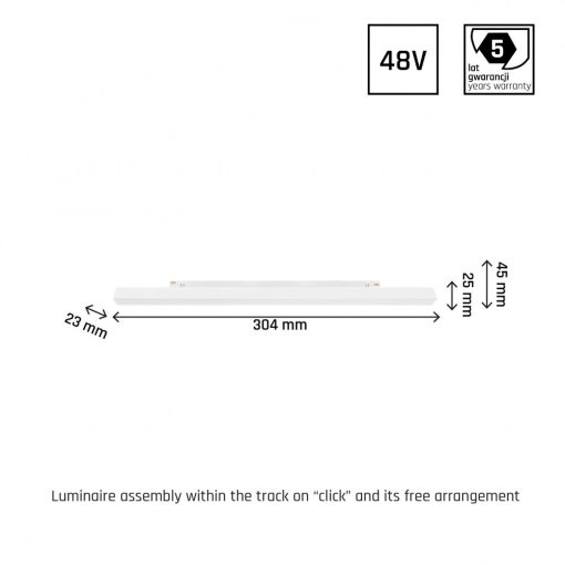 SYSTEM SHIFT - LINE S track lámpa 304x23x42mm 8W 100fok Fehér 5 év Garancia