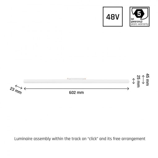 SYSTEM SHIFT - LINE M track lámpa 602x23x42mm 17W 100fok Fehér 5 év Garancia