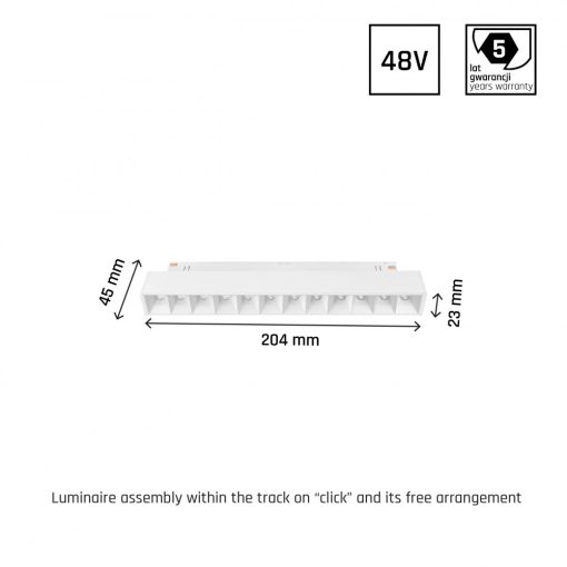 SYSTEM SHIFT - GRID S track lámpa 204x23x42mm 12W 35fok Fehér 5 év Garancia