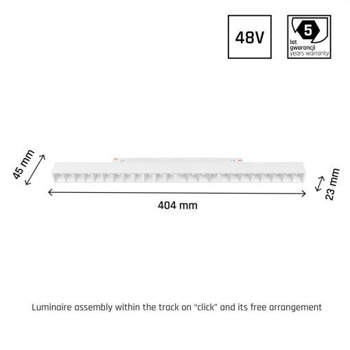 SYSTEM SHIFT - GRID L track lámpa 404x23x42mm 22W 35fok Fehér 5 év Garancia